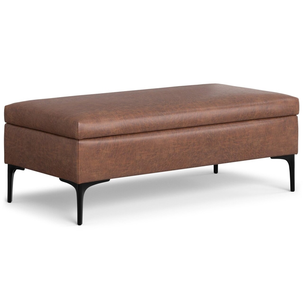 Rebecca Large Coffee Table Storage Ottoman Distressed Vegan Leather Lift Lid